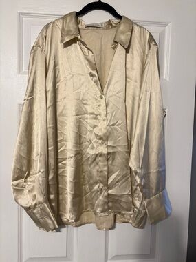 Abercrombie & Fitch Champagne Satin Button-Down Shirt